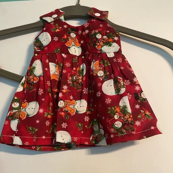 Babies and Bows handmade dress/jumper w/matching doll dress snowman design - Picture 4 of 13